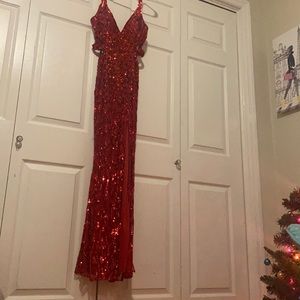 Red prom dress. Size 4. Thigh high slit.